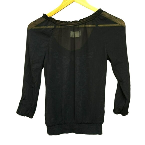 Abercrombie & Fitch Sheer Navy Blue 3D Embroidered Floral Blouse Small 1990s Y2K - Picture 4 of 4